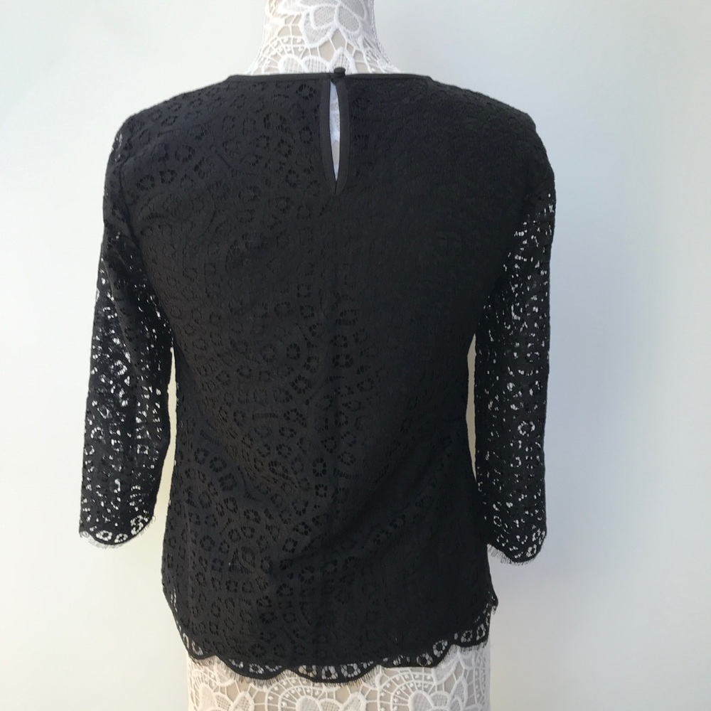 NWOT J. Crew Scalloped Black Lace Top 3/4 Sleeve - Picture 5 of 8